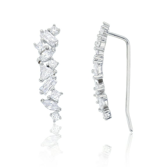 Decadence Sterling Silver Rhodium Multi Cut Cubic Zirconia Ear Crawler