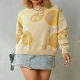 thumbnail image 3 of PENGXIANG Femmes Tricotés Pulls Mignon Pastèque Citron Imprimé Tops Pull Manches Longues Beige Pastèque M, 3 of 8