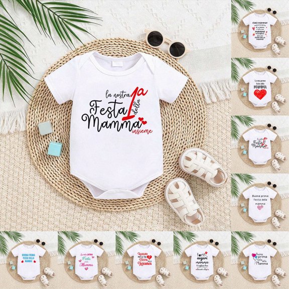 Caqnni Infant 12-18 Months Sleep & Play One-Piece Bodysuit Childrens Bodysuit Newborn Printed Short Sleeved Romper Comfortable A26-Black