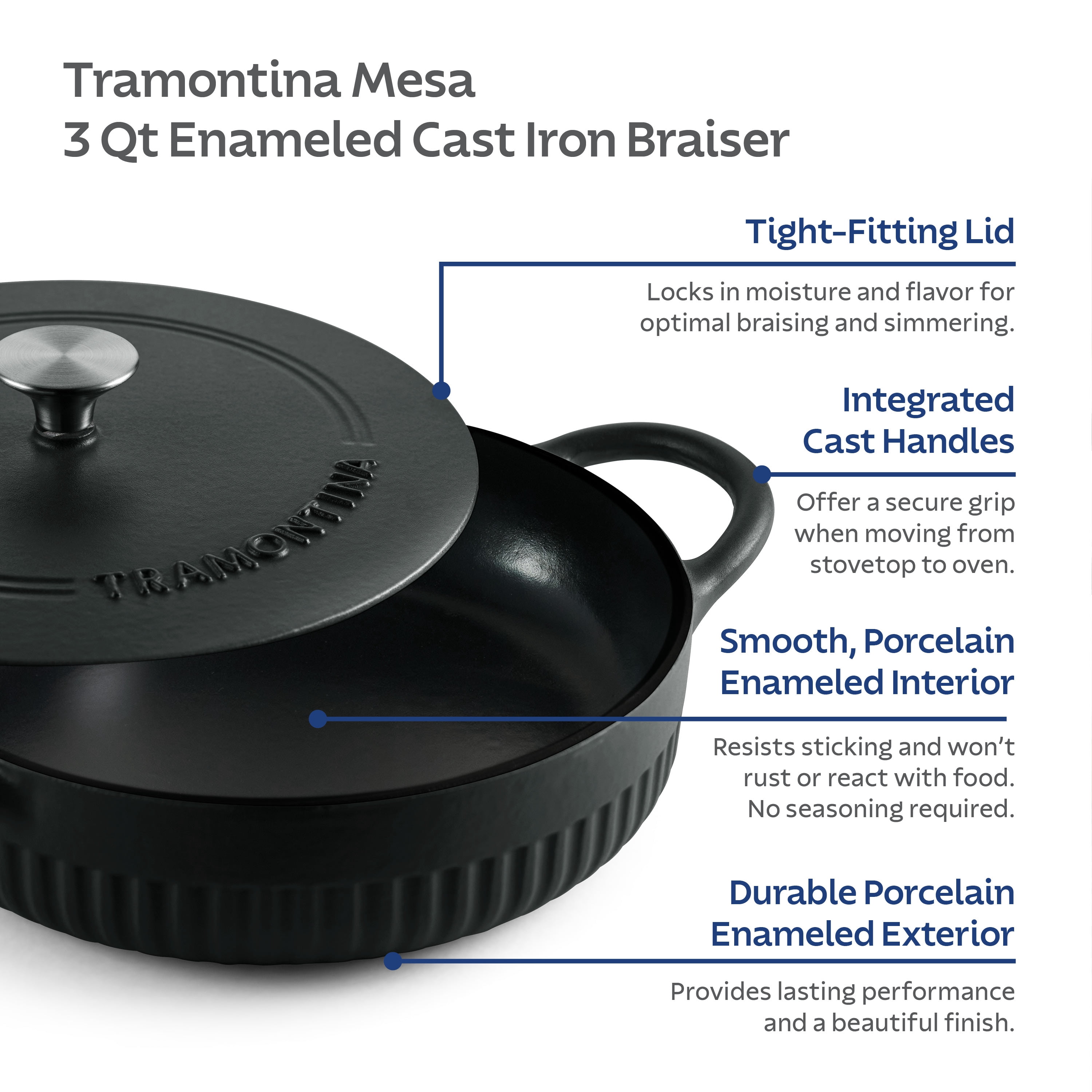 Tramontina Mesa 3.5 Qt Enameled Cast Iron Braiser Black