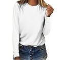 thumbnail image 2 of Hauts pour Femmes Col Rond Couleur Unie Manches Longues Décontracté Ample Blouse T-shirt Hauts, 2 of 9