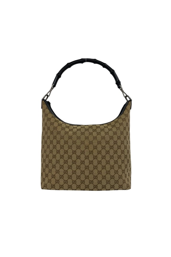 Pre-Owned GUCCI Bamboo GG Pattern Canvas Leather Semi-One Shoulder Bag Tote Handbag Brown 63891