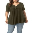 thumbnail image 1 of CHOK Tuniques à Boutons Henley à Col en V pour Femmes Grande Taille, Hauts Décontractés à Manches Courtes, Chemisiers, 1 of 6