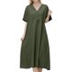 thumbnail image 1 of Vestido largo holgado de talla grande, manga corta, cuello en V, color liso, mezcla de lino, ligero y transpirable para llevar todo el día., 1 of 7