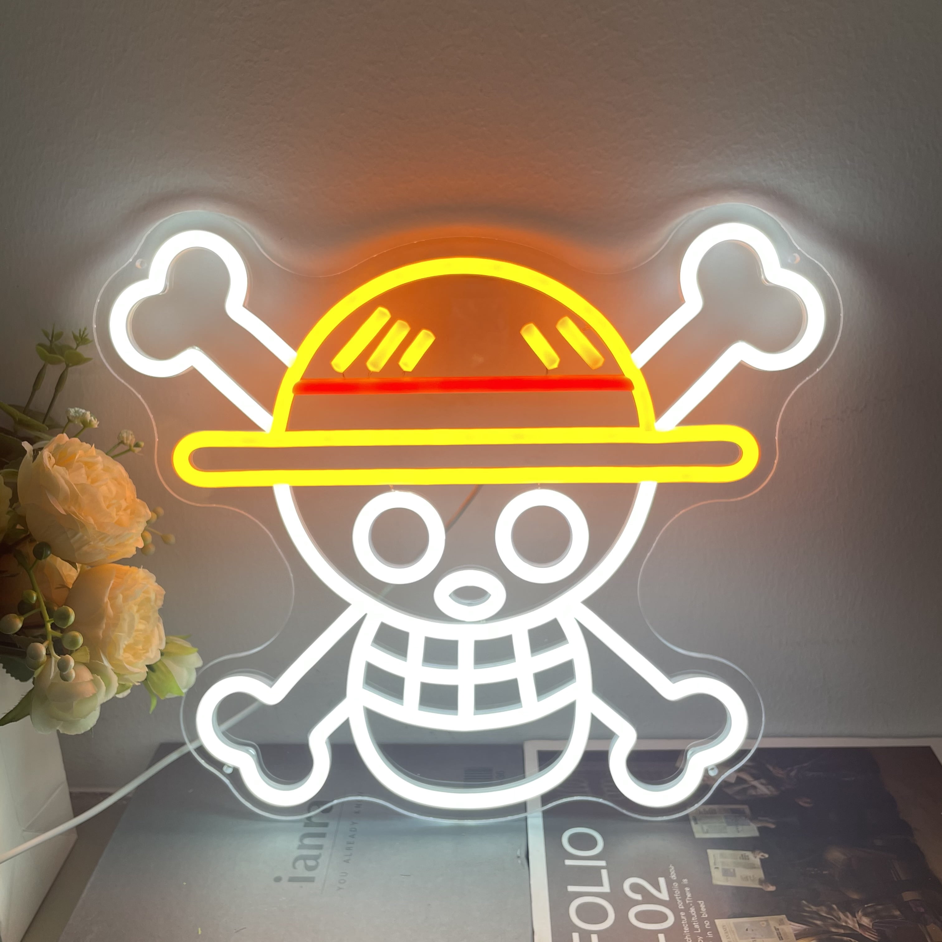 Neonium Anime Skull Neon Sign Custom Anime Skull LED Wall Decor One For Piece Anime Decor Skull Art (Yellow Color)