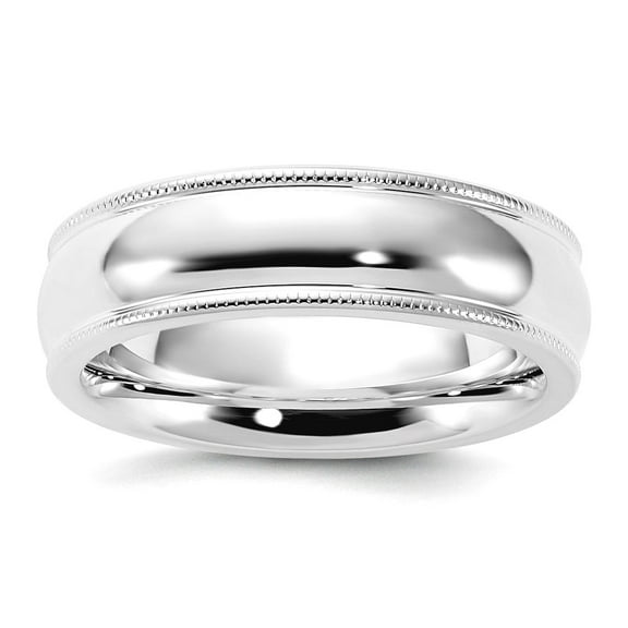 925 Sterling Silver Solid Polished Half Round 6mm Comfort-Fit Milgrain Size 13 Band Ring Ring for Women and Men
