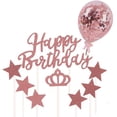 thumbnail image 1 of Juego de adornos para cumpleaños con forma de corazón y estrella de oro rosa, con globo de confeti, 1 of 5