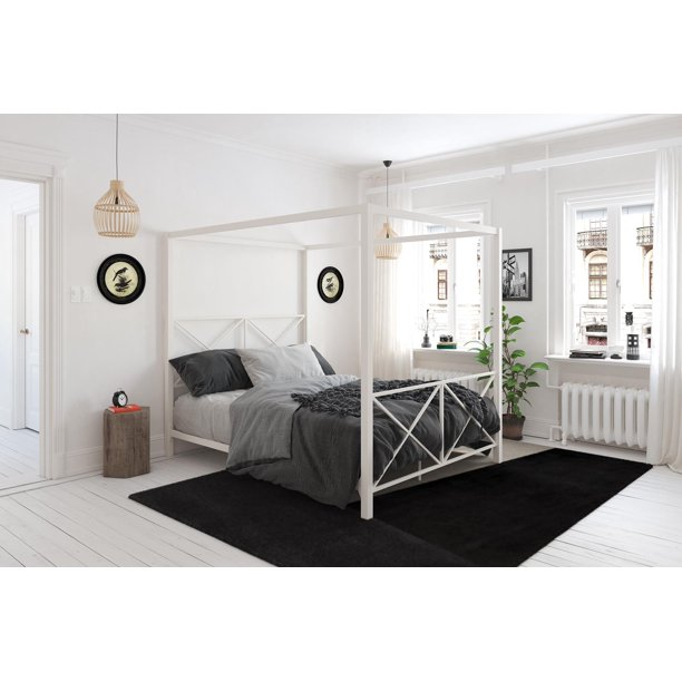 DHP Rosedale Metal Canopy Bed, Queen, White
