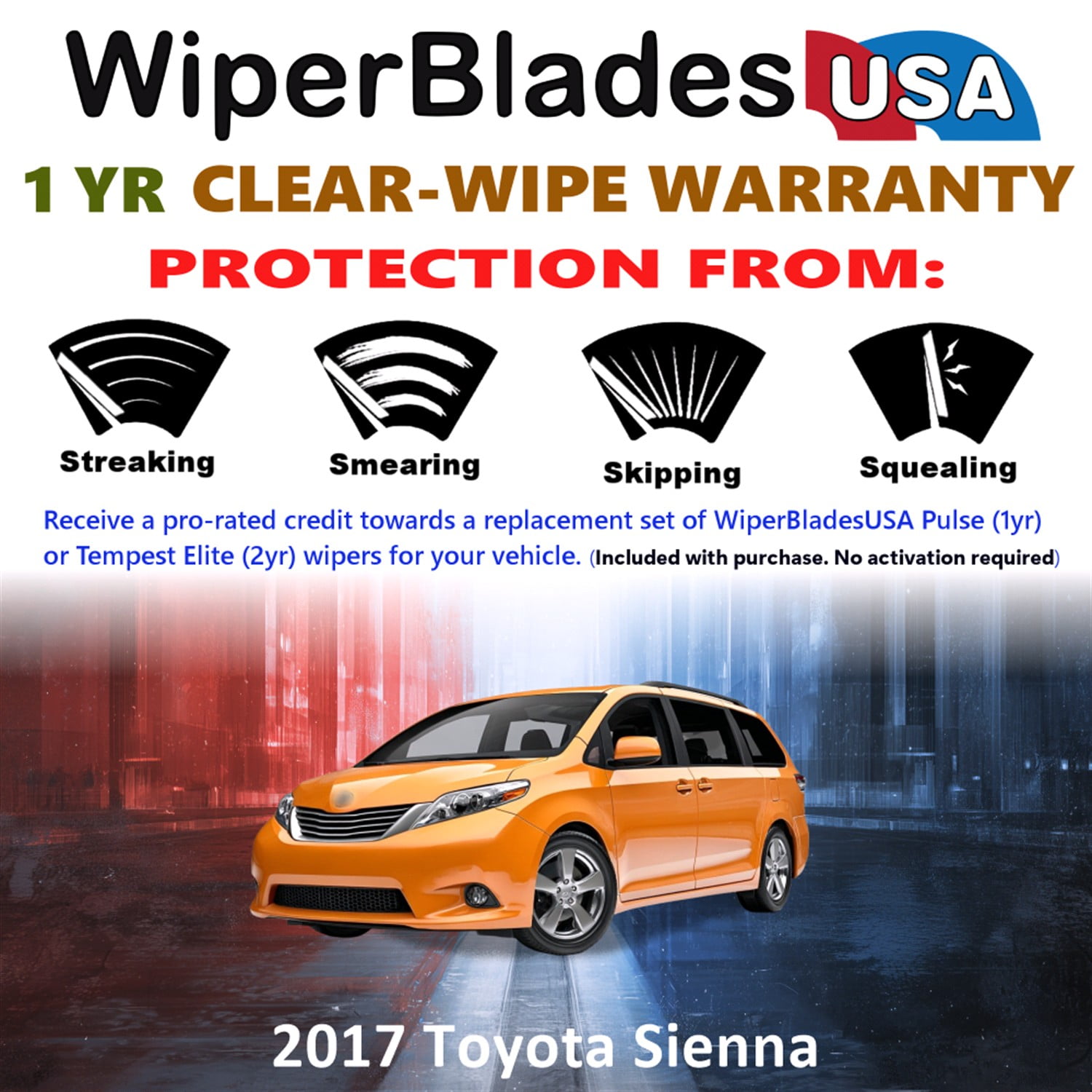 2017 Toyota Sienna Beam Wiper Blades Wipers w/1yr Warranty (Set of 2) (WiperBladesUSA)