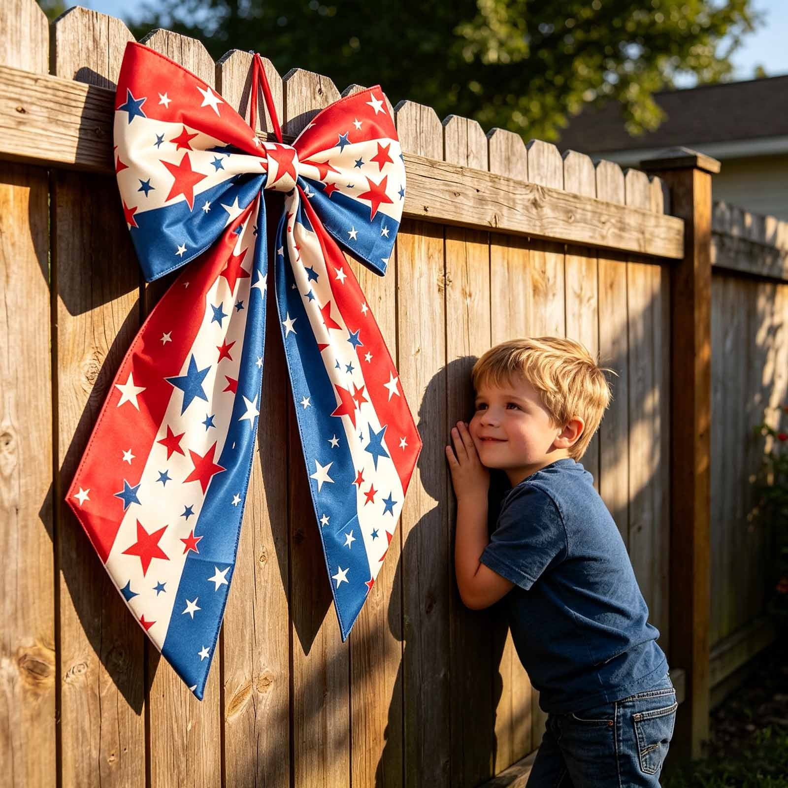 Patriotic Wreath Bows for Front Door Large 35.4" Red White and Blue Ribbon with Stars and Stripes for 4th of July Memorial Day Indoor Outdoor Party Decor