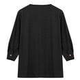 thumbnail image 5 of Womens 3/4 Sleeve T Shirts Solid Color Split Neck Summer Casual Soft Tee Tops Black L, 5 of 5