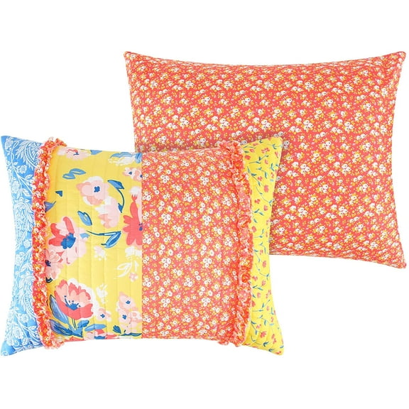 Greenland Home Fashions Skylar Calico and Paisley Ruffled Pillow Sham, Standard