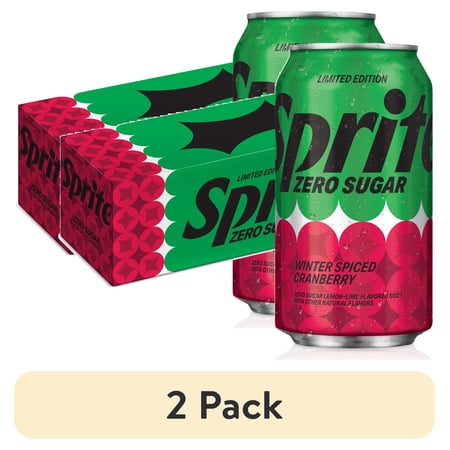 (2 pack) Sprite Winter Spiced Cranberry Zero Sugar Soda Pop, 12 fl oz, 12 Pack Cans