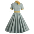 thumbnail image 2 of Fankiway Robe Rétro à Carreaux Imprimée pour Femmes, Robe de Cocktail à Manches Mi-Longues avec Nœud, Robes Extensibles Grande Taille pour Femmes Rondes, Robes de Printemps pour Femmes 3432, 2 of 9