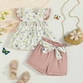 thumbnail image 2 of Gerichy Girls Summer Outfits, Toddlers Girl Clothes Ribbed Romper Floral Shorts Headband 3Pcs Outfits Set, 2 of 4