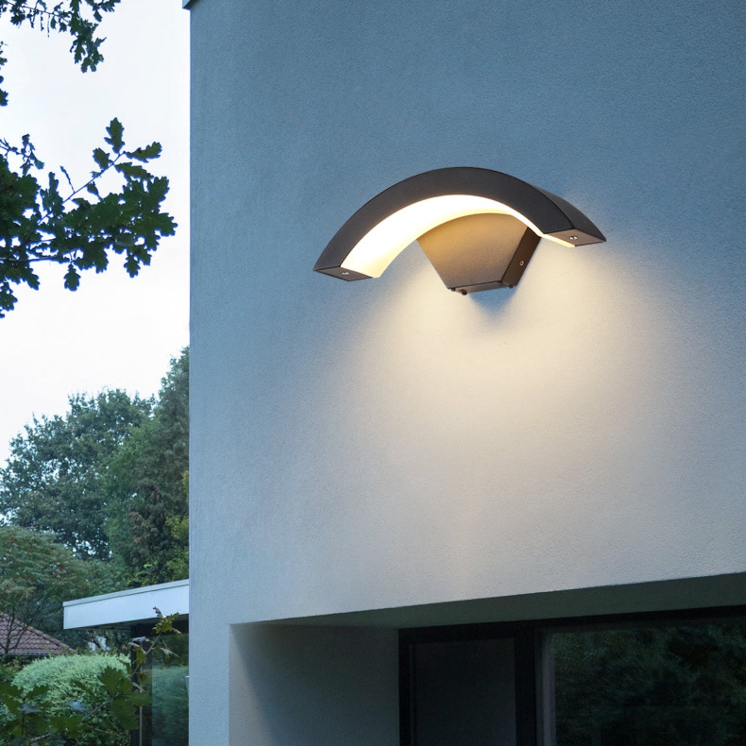 Waterproof LED outdoor wall light with motion sensor, dusk-to-dawn, for porch/garden/pathway, modern black/white design
