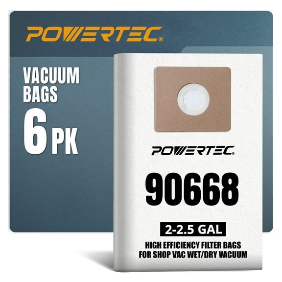POWERTEC 6PK 90668 Shop Vacuum Bags for Shop Vac Type B 9066800, 9066833 Filter Bags, 2-2.5 Gallon Replacement For Shop Vac Bags, Shop Vacuum Accessories (75078N)