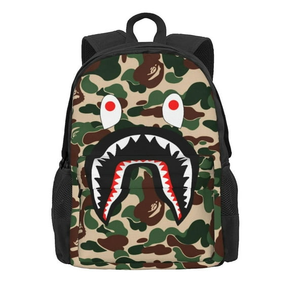 Bape Shark Camo Kids Backpacks School Bag Bookbag Casual Daypack Backpacks For Travel Hiking