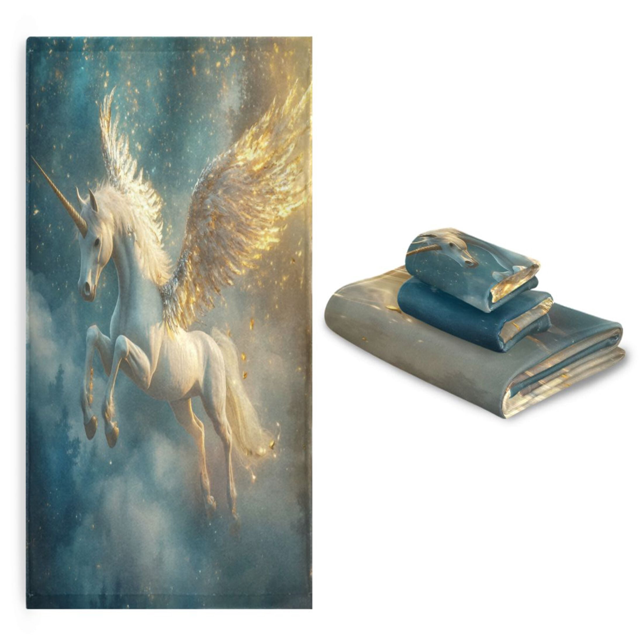 Wobogo Starry Sky Pegasus Ultra Soft 3 Pack Cotton Towel Set Includes 1 Bath Towel 1 Face Towel and 1 Washcloth for Everyday Use Lightweight and Compact