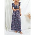 thumbnail image 4 of GXFC Women Summer Floral Skirts Outfits Ruffle Sleeve V Neck Crop Tops+High Waist Flowy Maxi Skirts 2 Pieces Clothes Set for Women Beach Party, 4 of 9