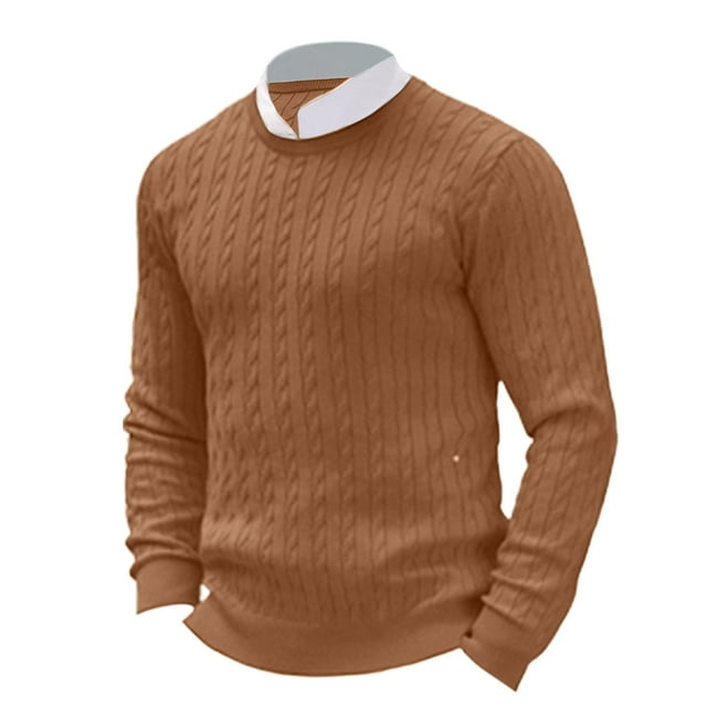 LUOGENLI T-shirts pour Homme pour Hommes T-Shirt à Col Rond en Tricot Ajusté à Manches Longues Fleur T-Shirt Uni T-shirts pour Hommes T-shirts Graphiques Pâques Brun TG