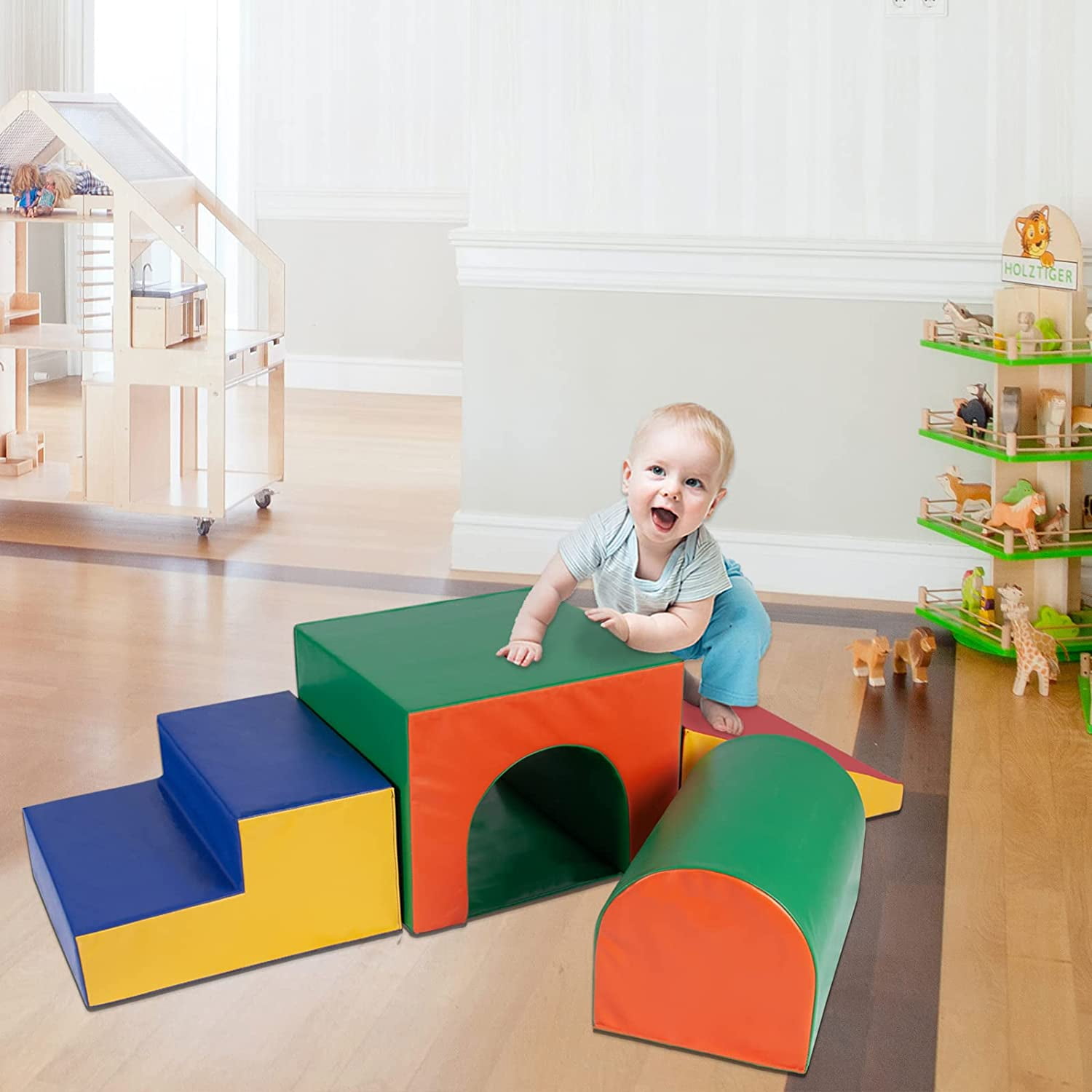 5-Piece Set - Assorted FDP SoftScape Single Tunnel Play Foam Climber Plus Beginner Toddler Soft Structure for Active Playtime 