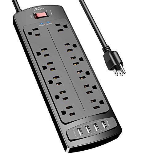 2 Prong USB Power Strip with 9.8ft Extension Long Cord 3-Outlet Surge Protector with 4 USB Charging Ports for Workbench Office and Hotel Power Strip White 2 to 3 Prong Home Nightstand 
