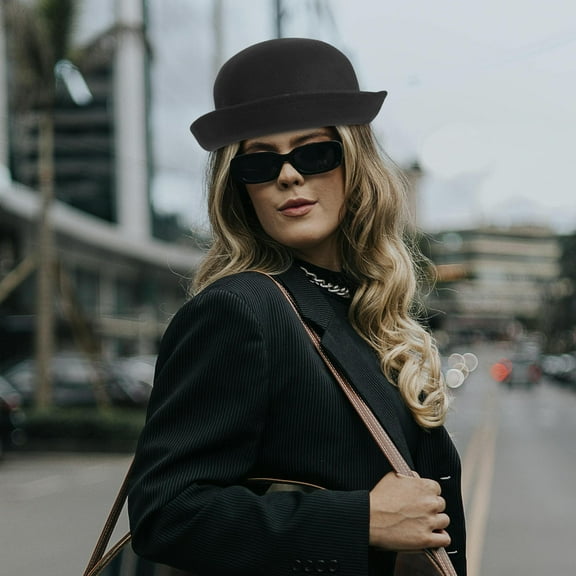 GAXIRE Vintage Hat Women Black Felt Bowler 1Set