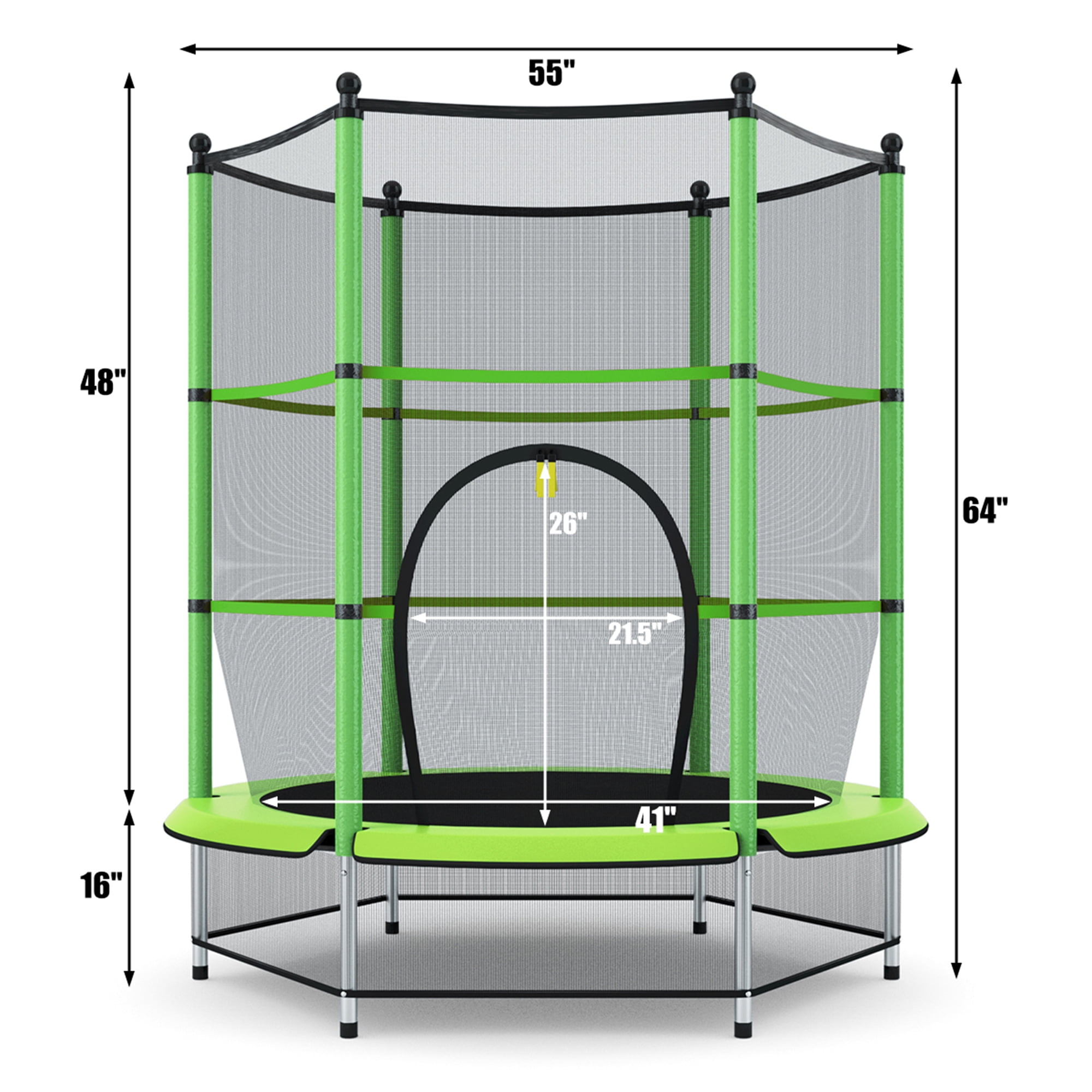 Topbuy Kids Round Jumping Trampoline Combo Bed Trampoline W/ Safety Enclosure Net Green
