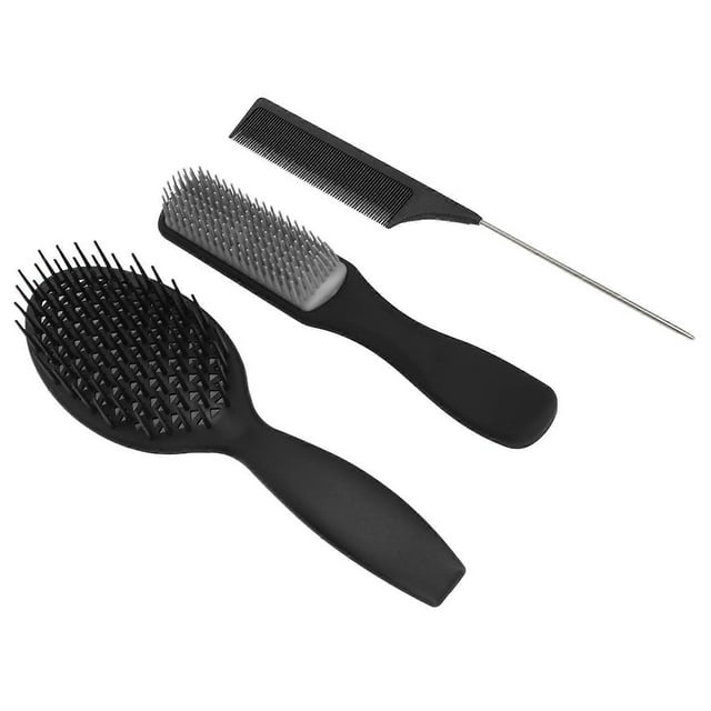 3 Pcs Hair Brushes Set Detangling Brush 9 Row Professional Styling Brush Tail Comb for Women MenBlack Box