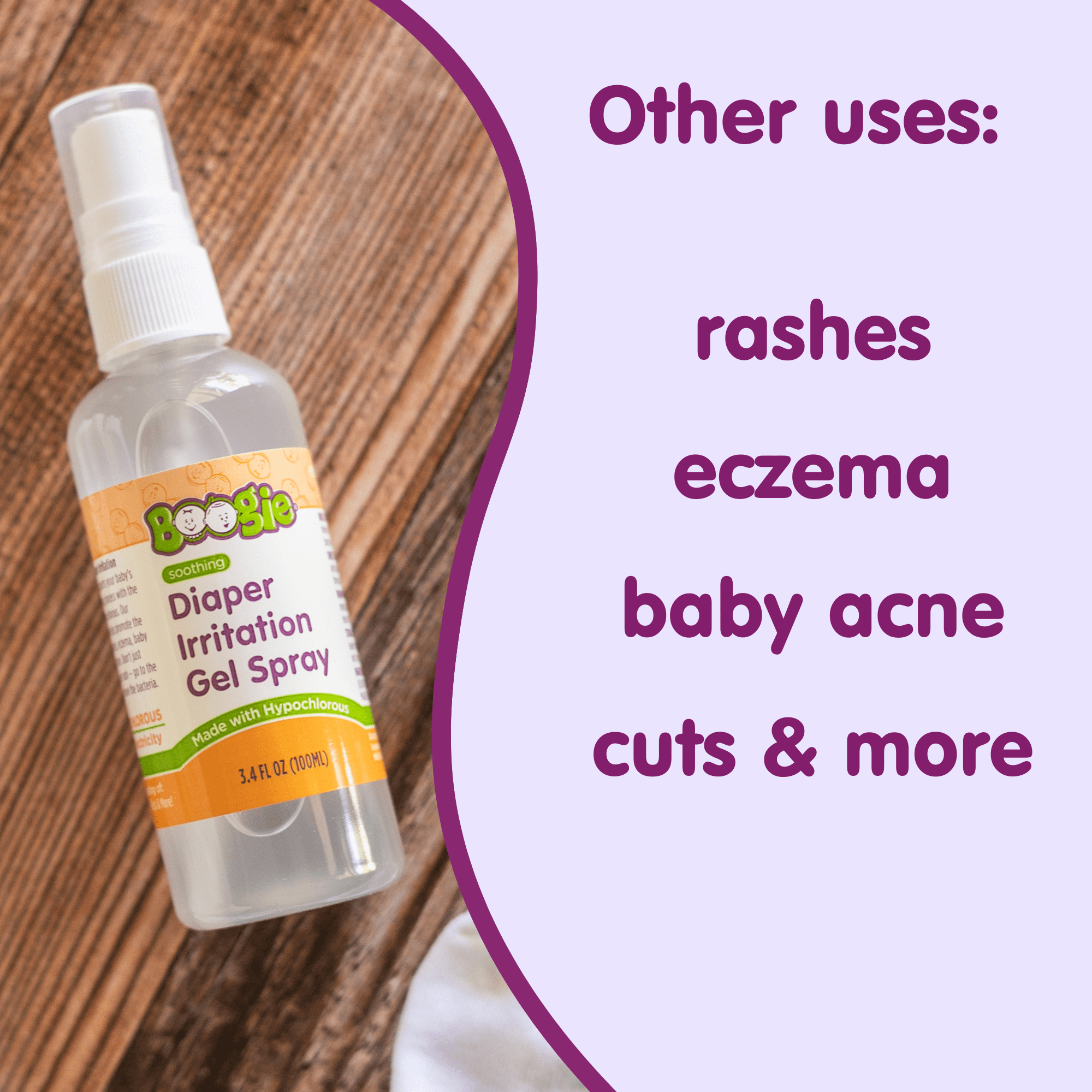 (2 pack) Boogie Soothing Diaper Irritation Gel Spray made with Hypochlorous for Rashes, Eczema, Baby Acne, and Cuts, 3.4 fl oz