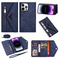 thumbnail image 1 of For iPhone 14 Pro Wallet Case,Women/Men A Multi-Card Slot Card Holder Premium Folio Flip Leather Protective Zipper Pocket Purse Wallet Case With Hand Strap and Shoulder Strap Case, 1 of 9