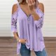 thumbnail image 2 of Blusas Para Mujer Elegantes, Informales, de Talla Grande, Blusas, Camisas Con Hombros Descubiertos, Encaje, Media Mangaｖ, Cuello Con Cremallera, Camiseta Hueca, Blusa Odeerbi  ODB154529, 2 of 8