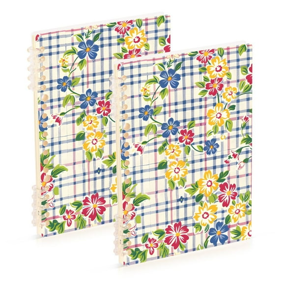 joogoo Spiral Journal Notebook Flower on Checkered Grid College Ruled Notebooks 8.3" x 5.7" 2 PCs