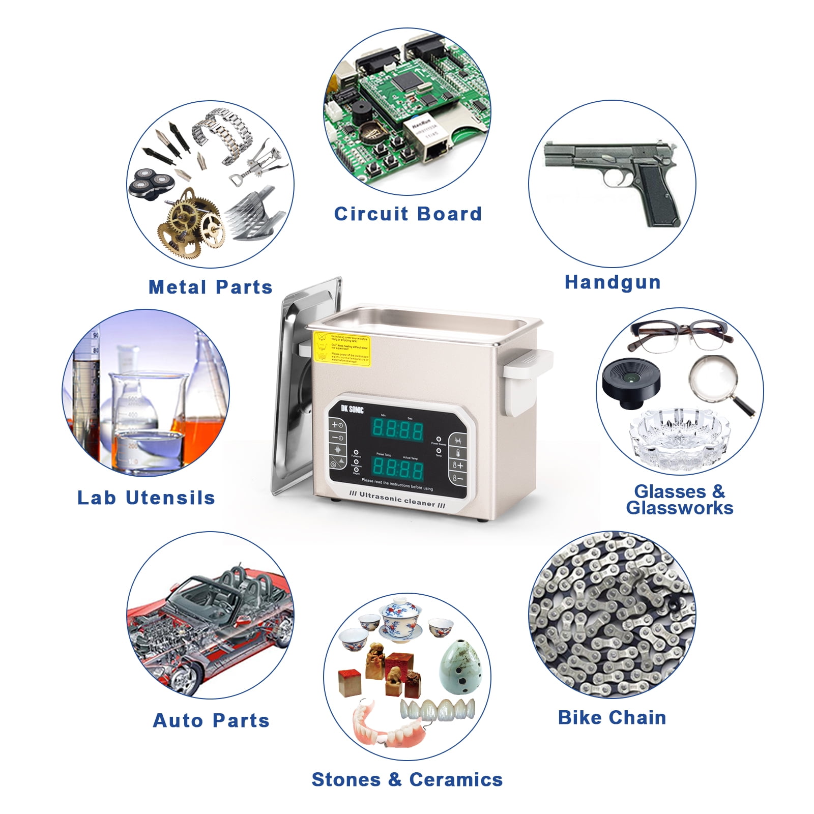 DK SONIC Ultrasonic Cleaner,Sonic Cleaner,Touch Control Lab Ultrasonic Cleaner for Cleaning Dental Tool,Bicycle,Gun,Carburetor Parts,Jewelry,Eyeglasses,Denture,Watchband,Coins etc.