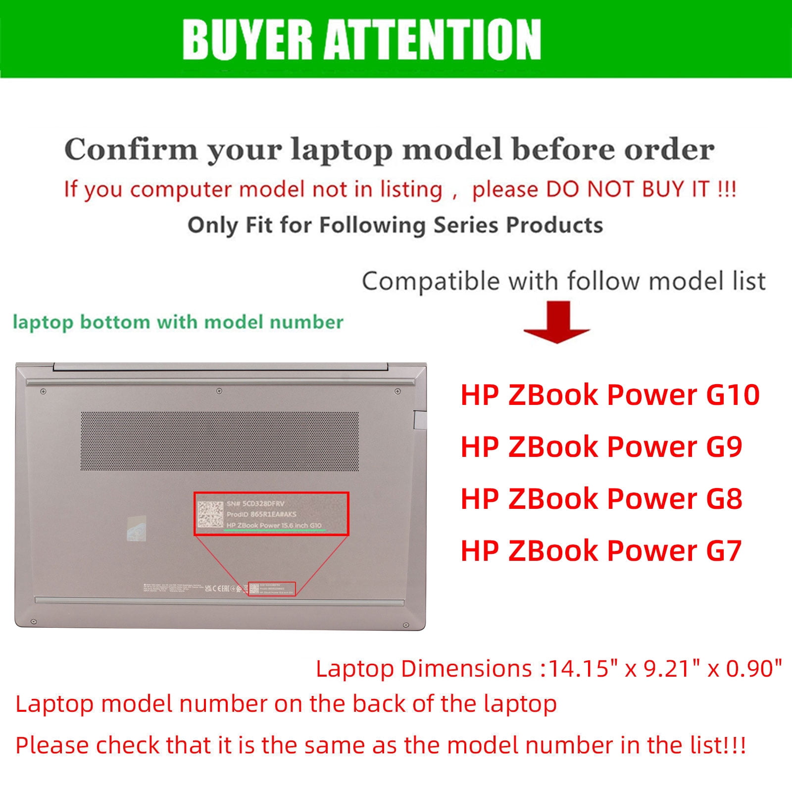 Laptop Cover Case for HP ZBook Power G10/ G9/ G8/ G7 Notebook PC (NOT Working with Other HP Models). PU Leather Detachable Notebook Sleeve