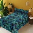 thumbnail image 2 of Ambesonne Palm Trees Fitted & Flat Sheet with Shams 4 Pcs Set, Psychedelic Trippy Woods, Full, Shamrock Green Sea Blue, 2 of 5