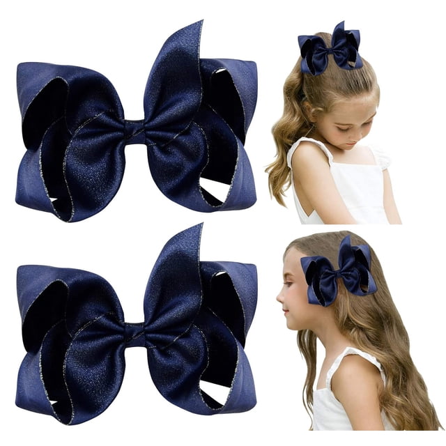 2 lazos para el pelo de cinta brillante con purpurina hechos a mano de 6 pulgadas, pinzas de cocodrilo, accesorios para el cabello para niñas pequeñas, adolescentes y niños, juego de 2