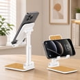 thumbnail image 4 of WIRESTER White Foldable Phone Stand for Desk, Adjustable Portable Cell Phone Holder for iPhone 17, 16, 15, 14 and Android Smartphones - Bamboo Wood-Look Texture, 4 of 6