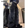 thumbnail image 3 of Pantalones vaqueros de cintura alta con cordones estilo vintage americano para mujer, estilo casual, holgados, rectos, estilo Y2K, con pernera ancha y bolsillos de estilo grunge urbano., 3 of 6