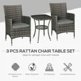 thumbnail image 4 of Outsunny 3 Pieces Wicker Patio Furniture Set, Rattan Bistro Set with Glass Top Coffee Table and Cushions, Outdoor Conversation Set for Garden, Porch, Balcony, Mixed Grey, 4 of 10