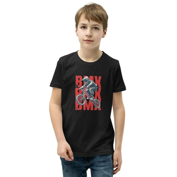 BMX Bike Rider T-Shirt – Cool Freestyle Stunt Biking Tee – Extreme Sports & Trick Cycling Shirt for Kids,Youth Short Sleeve T-Shirt (Black, S)
