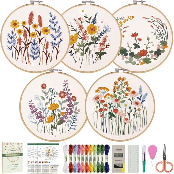 Kit de bordado CYANFOUR para principiantes con motivos florales y herramientas