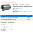 thumbnail image 2 of Fuel Filter - Compatible with 2001 - 2003, 2005 Chevy Silverado 2500 HD 2002, 2 of 2