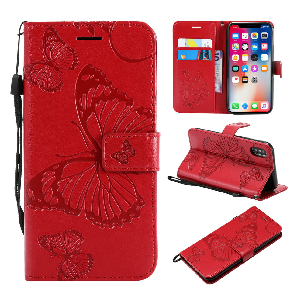 iPhone XR Wallet case, Allytech Pretty Retro Embossed Butterfly Flower ...