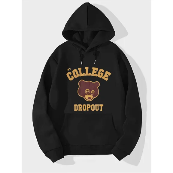 The College Dropout Bear Graphic Men's Casual Letter Print Hoodie With Pocket