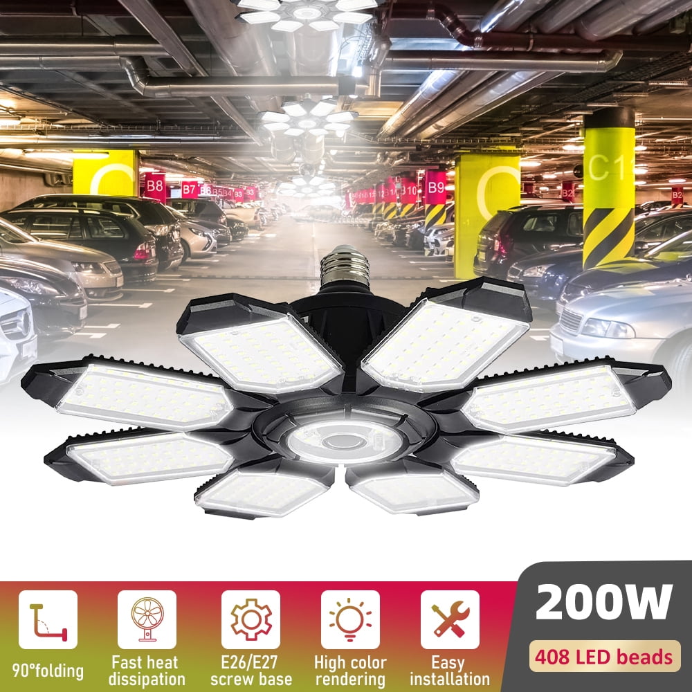 Kepeak LED Garage Ceiling Lights, 200W 6500K with 8+1 Deformable Panels Garage Lights for Garage, Workshop, Support E26/E27