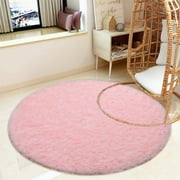LOCHAS Luxury Round Fluffy Area Rugs for Bedroom Kids Nursery Rug Super Soft Living Room Home Shaggy Carpet 4-Feet, Pink