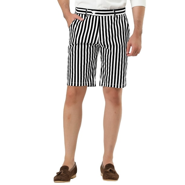 Pantalones cortos para hombres INSPIRE CHIC para el Día del Padre, con rayas en todo, lazo para cinturón, cierre de cremallera, botones y bolsillos, pantalones cortos casuales 30 blancos
