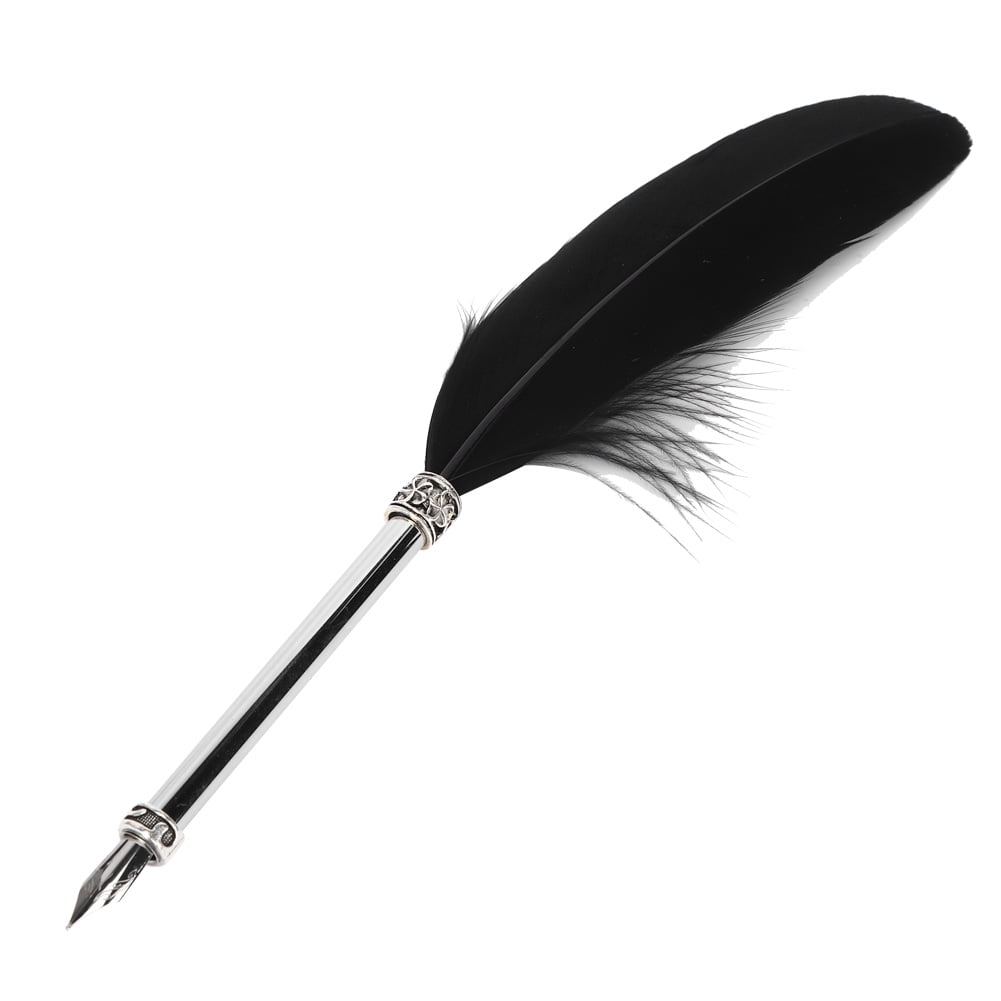 Feather Pen, Stainless Steel Black Feather Dip Pen Feather Quill Pen Writing Quill Dip Pen Fountain Pen, For Office For Business